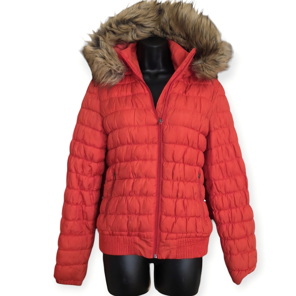 💚Merrell Red Puffer Jacket with Faux Fur Hood☆